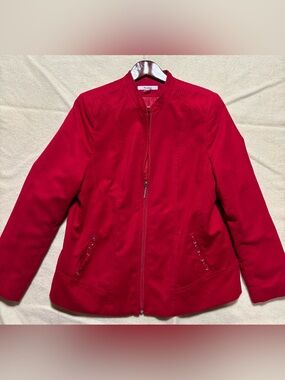 TanJay Women’s Red Faux Suede Zip Jacket Size 12 Lightweight Career Casual